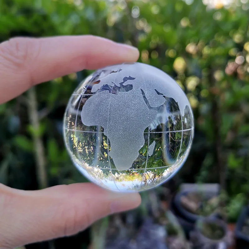 Crystal Round Earth Globe World Map Glass Ball Paperweight With Stand Crystals Sphere Home Desk Decor Ornaments Astronomy Crafts