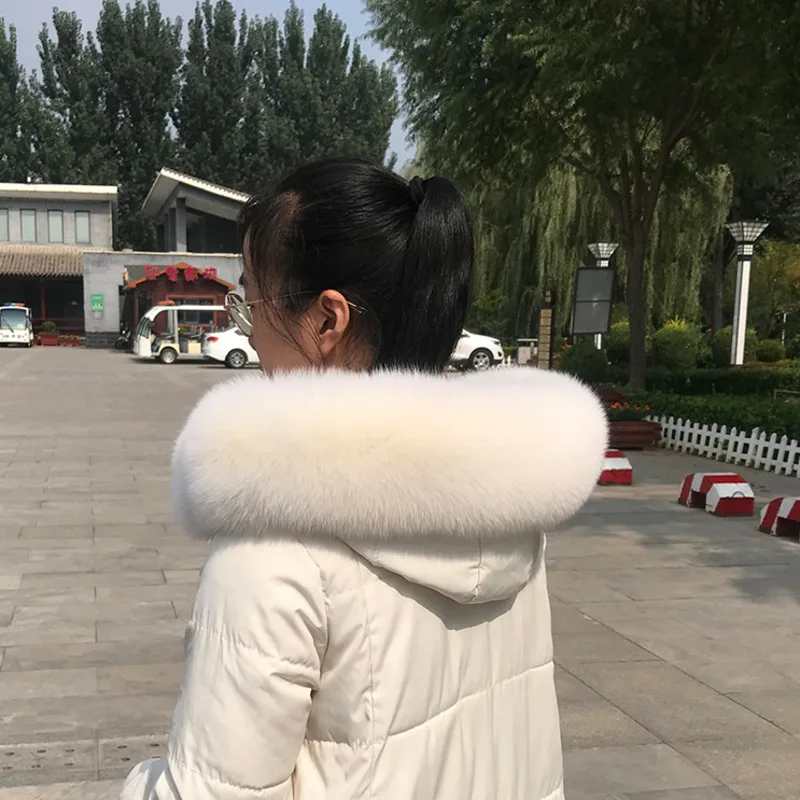 Winter Women Fox Fur Collar Warmer Real Fur Scarf for Coat Parkas Luxury Furry Hood Trims Decor Scarves Genuine Men Fur Shawls