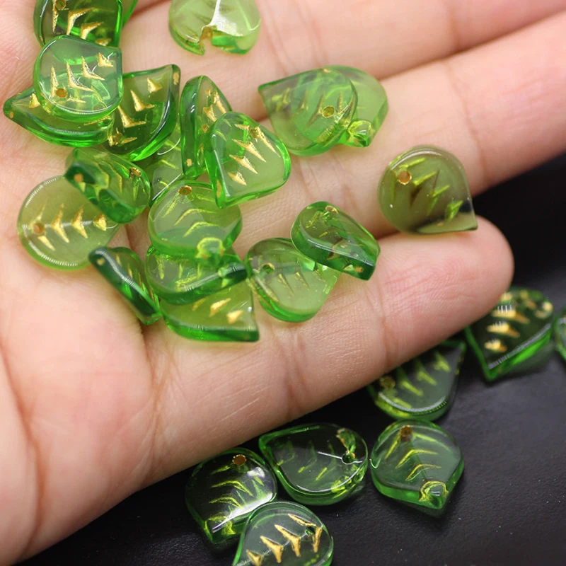 50pcs/set Tracing Golden Glass Leaf Pendant Earrings Hairpins Ornament Home Fairy Garden Easter Xmas Party Decoration Supplies