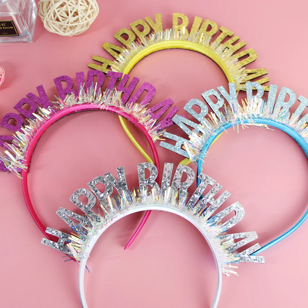 3 Pcs Glitter Birthday Hat Head Band Funny Hair Accessory Decorate Headband Plastic Party Decorative Kids Child Clasp Supplies