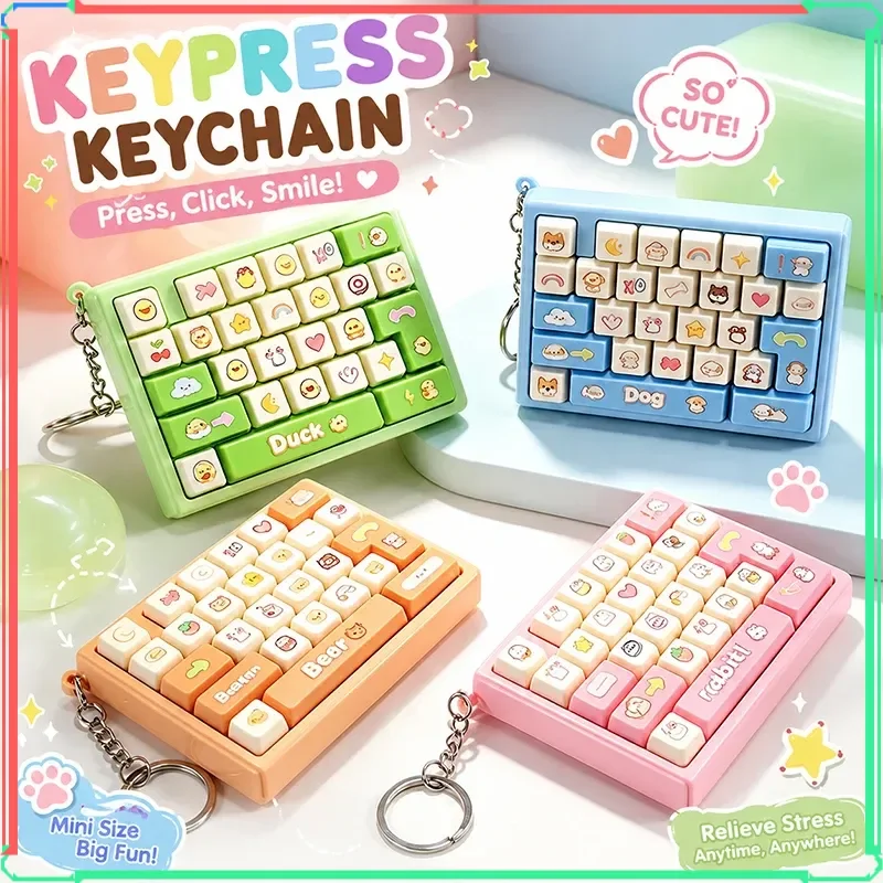 Fun 26-grid Keyboard Keychain Cartoon Button Clicker Stress Relief Fidget Schoolbag Hanger Charm Pendent Key Accessories Gift