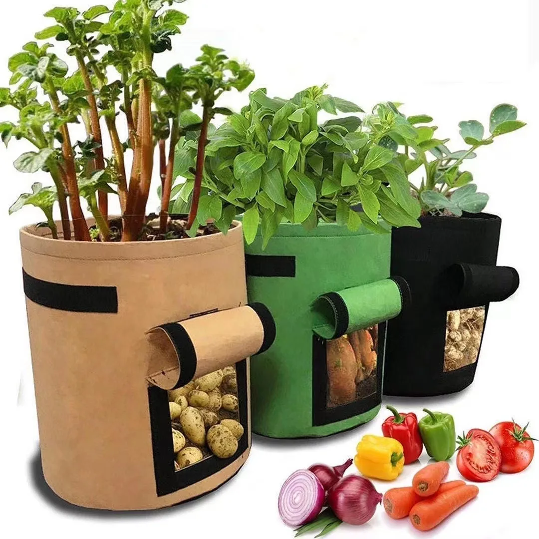 7 Gallon Grow Bag Breathable Felt Fabric Planting Pot with Reinforced Handles and Access Flap Tomato Potato Vegetable Plant Bag