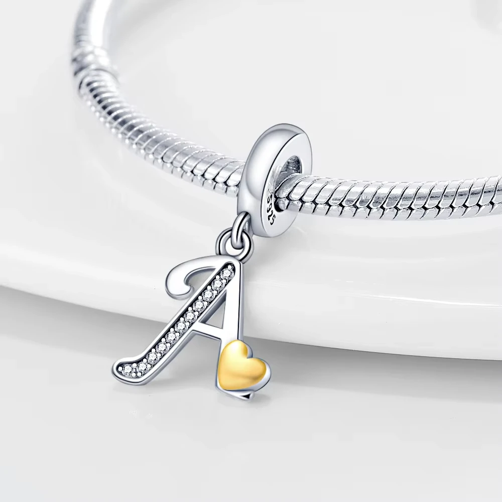 100% Plata de Ley 925 inglés 26 letras A-Z dije de circón corona de corazón para pulsera Original de 3MM joyería DIY que desee gran oferta