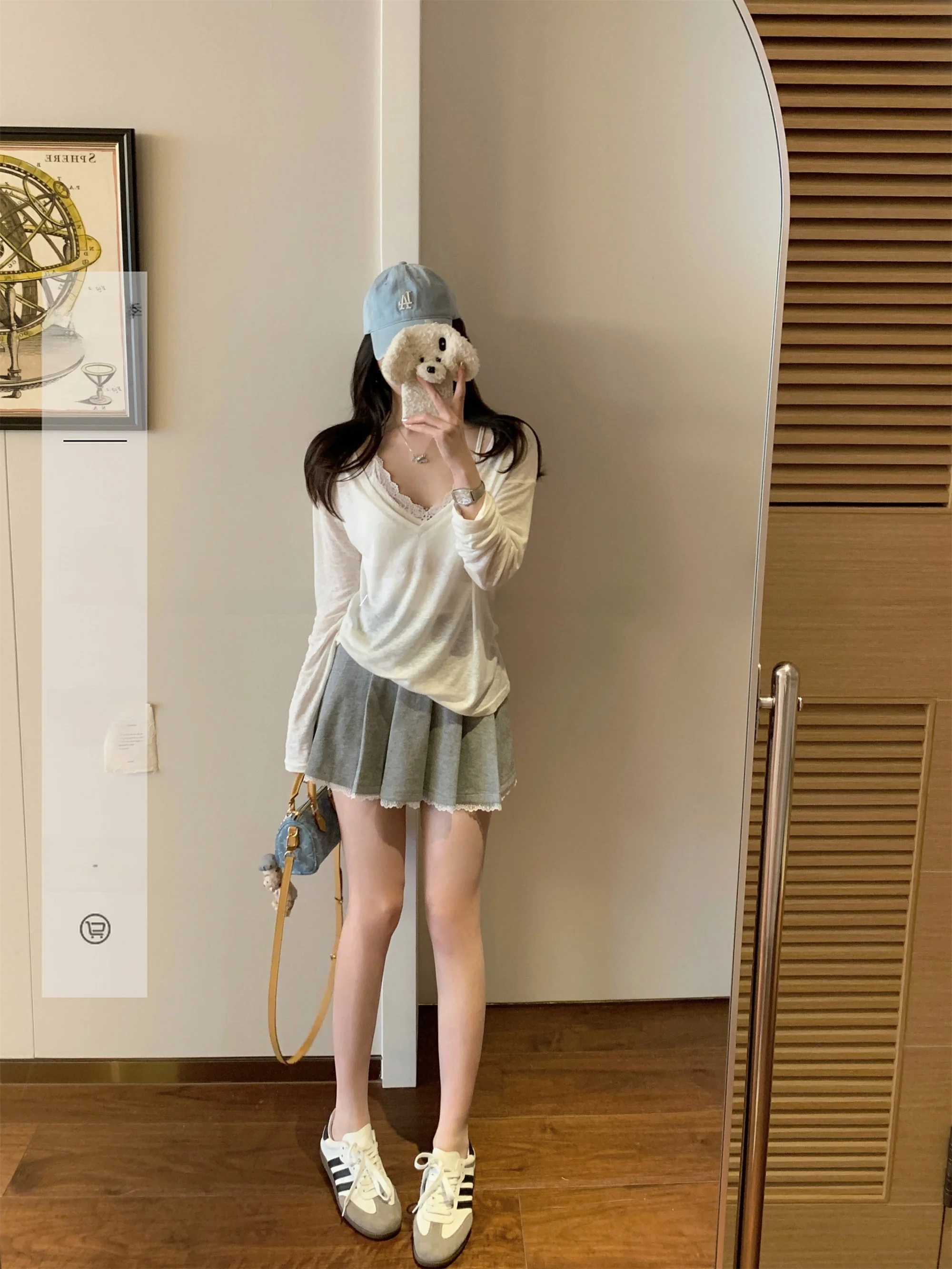 

Casual Lace Trim Skirt Women's High Waist Pleated Skirt Built-in Se Pants Daily Wear Commute Sle Summer Faion