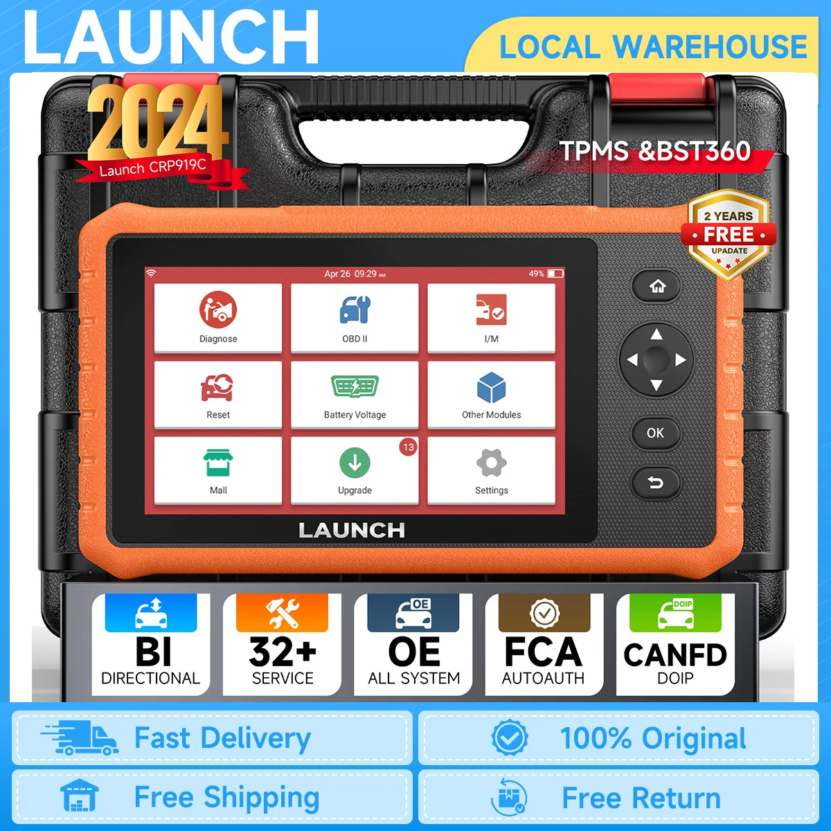 LAUNCH CRP919C Lite OBD2 Car Diagnostic Tool All System Bi-Directional ECU Coding CAN FD 32+ Services OBD 2 Automotive Scanner