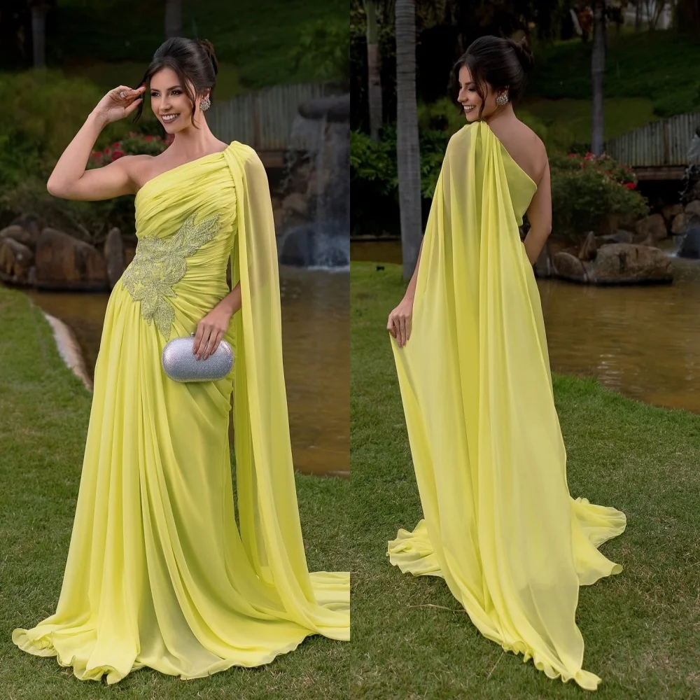 

Customized Chiffon Beading Pleat One-shoulder A-line Floor-length Bespoke Occasion Prom Dresses Party Gown Gorgeous Elegant
