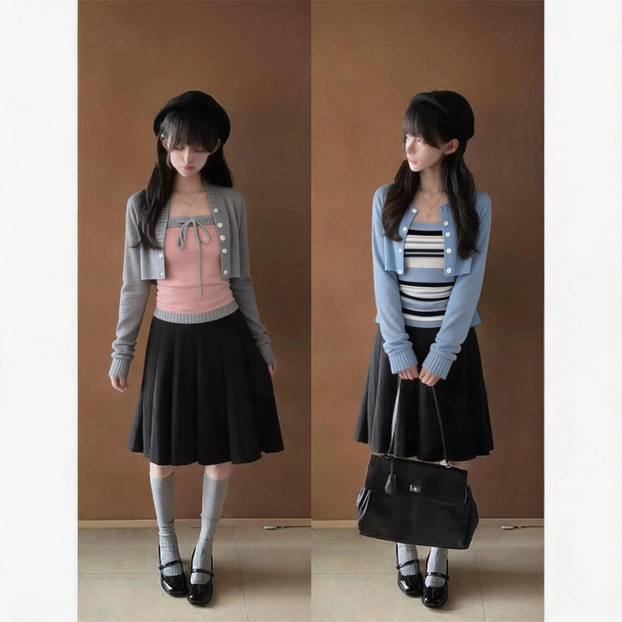 Elegante, süße Strickoberteile für Mädchen, japanischer Harajuku-Stil, kurze Strickjacke, gestreifte, figurbetonte Weste, koreanische Mode für den Alltag und Partys.
