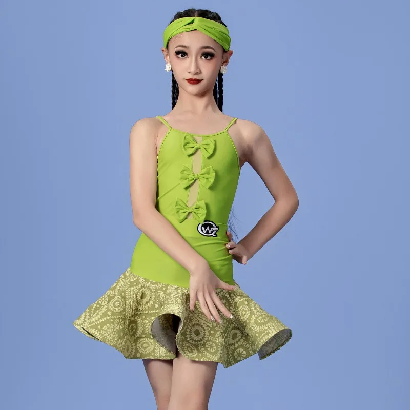 เสื้อผ้าฝึกซ้อมเต้นละตินสไตล์ใหม่ ชุดฝึกซ้อมเต้นเด็กหญิงและเด็ก ชุดแข่งขันประสิทธิภาพเชือกแขวนคอฤดูร้อน