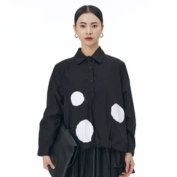 2025 spring new long-sleeved shirt set top blouse large size women's loose thin casual shirt poldot 1932