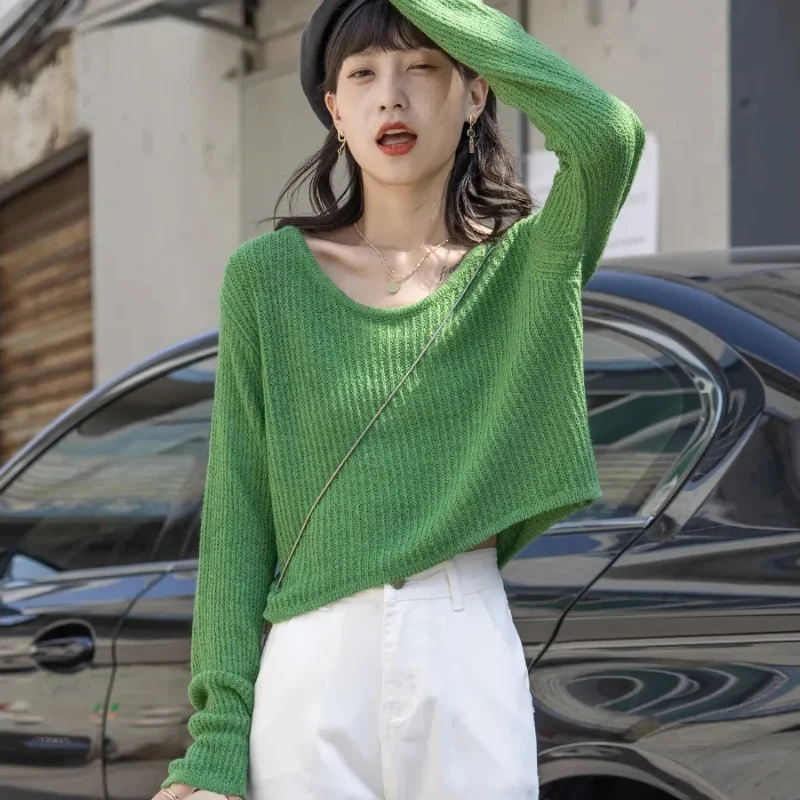 Pullovers Women Knitted Simple Loose Fit All-match Korean Fashion Solid Trendy Daily Spring Summer Sweet Lovely Girls Harajuku