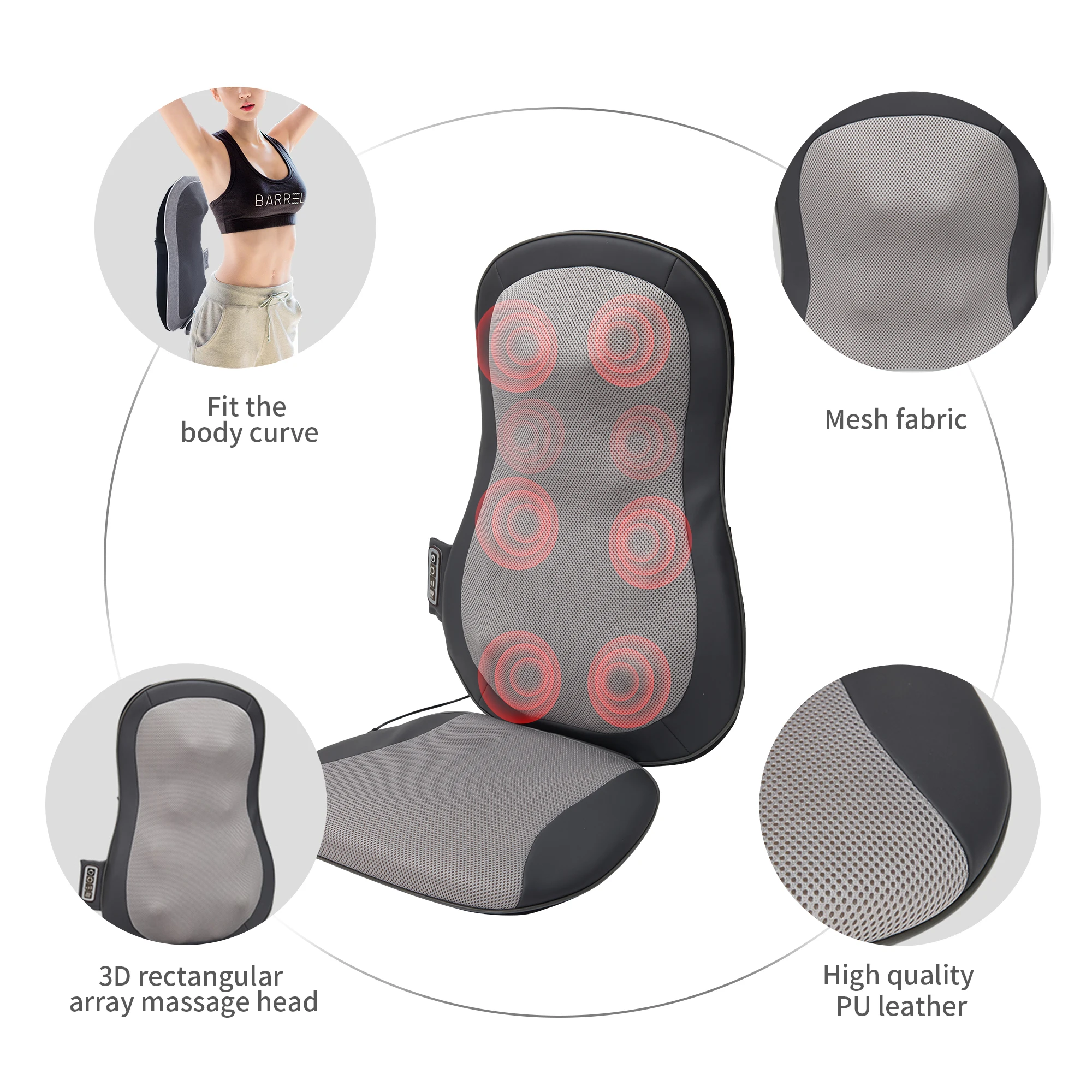 Car Massage Cushion Fast Shipment Electric Heating Shiatsu Thai Massage Back Waist Massager 3D design Kneading 12massage nodes