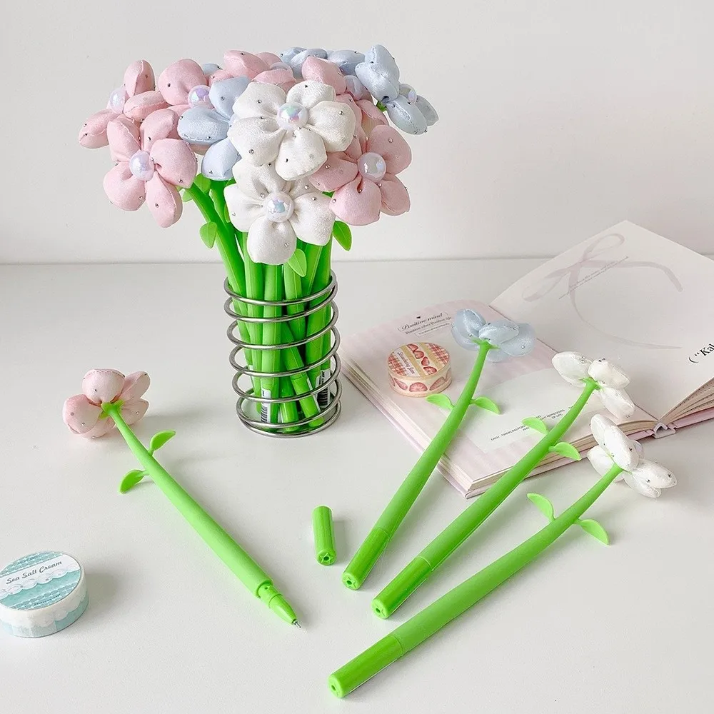 Durable Fabric Flower Decorative Flower Gel Pen Black Ink 3D Floral Ballpoint Pen Replaceable Refill Floral Neutral Pen Students