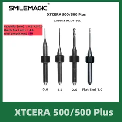 XTCERA-Fresa de revestimento, Brocas Dentárias, Haste de Zircônia PMMA, DC e NC, X-Mill 500Plus, Diâmetro 2.0mm 1.0mm e 0.6mm