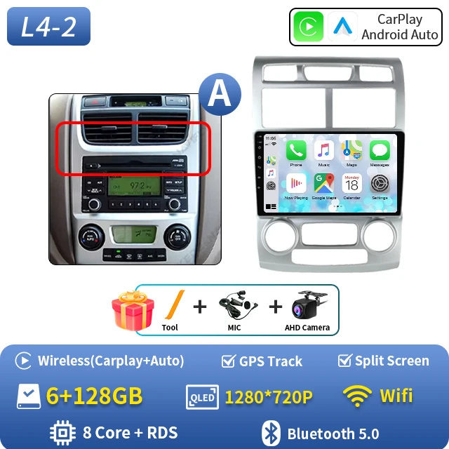 Android 16 autoradio voor Kia Sportage 2 2004 2005 2006 2007-2010 Auto Carplay GPS Multimedia Speler Stereo Navigatie Head Unit - afbeelding 1