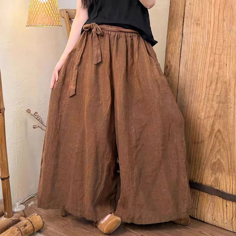 

Новые весенне-летние женские свободные повседневные брюки с эластичной резинкой на талии, высококачественные хлопковые и льняные винтажные широкие брюки TH209