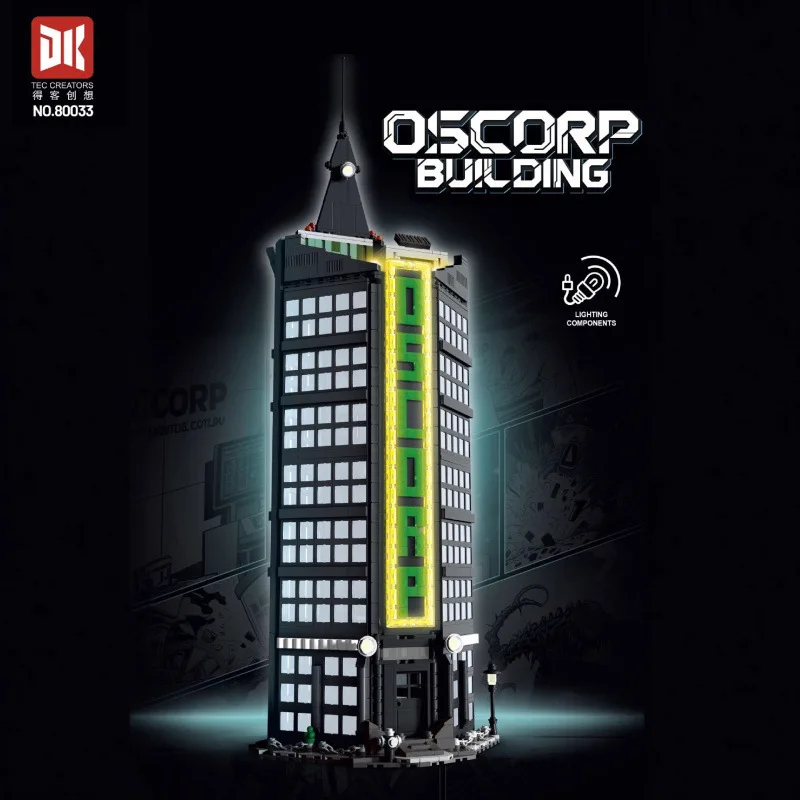 City Skyscraper Black Tower Model Building Blocks Toy with LED MOC Street View High Building DIY Bricks Toys for Kid Girl Gift