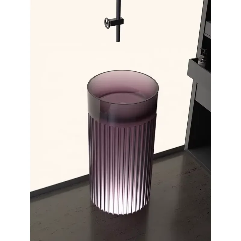 For All-in-one Modern Simple Independent Bathroom Courtyard Groove Round Washbasin Color Pure Acrylic Transparent Resin