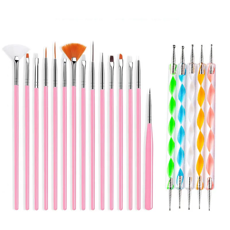 Nail Art Brushes Set Tip Painting UV Gel Drawing Carving Dotting Pen FlatFan Liner Acrylic Nail Tool Professional Nail Supplie #