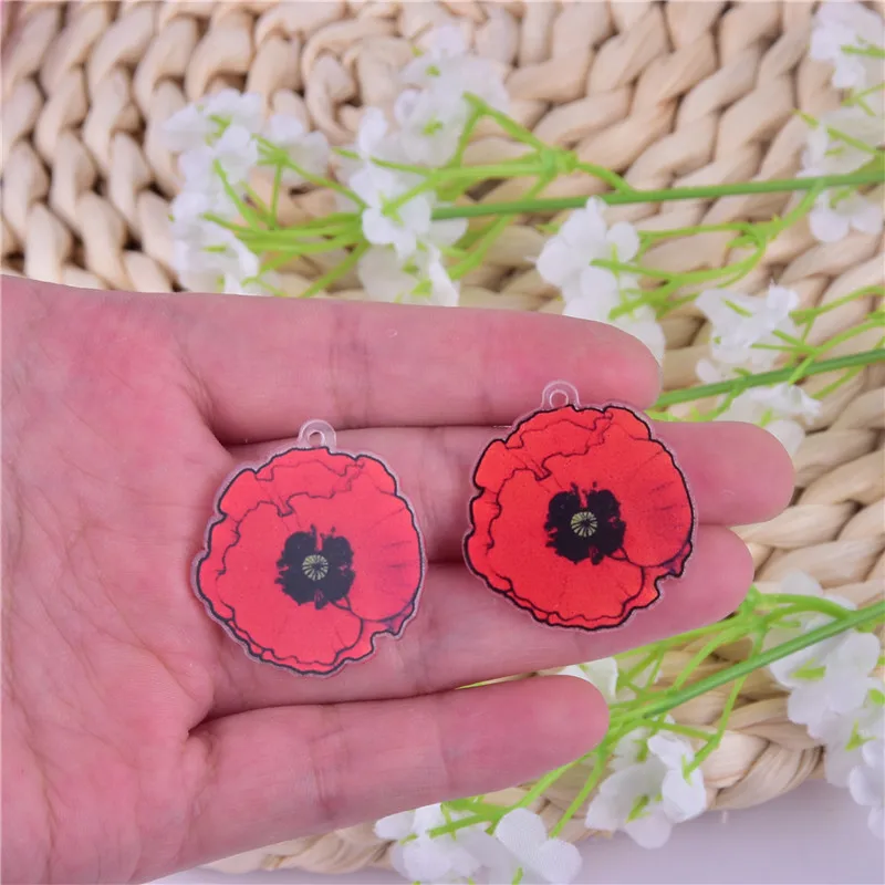 10pcs 29*32mm Poppy Flower Arcylic Charms for  Dangel Earring DIY  Jewelry Making Bulk Wholesale