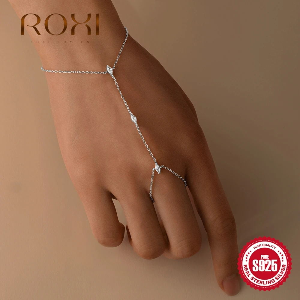 

ROXI 925 Sterling Silver Kite Stone Zircon Bracelet Finger Design For Women Adjustable Chain Accessories Party Jewelry Gifts