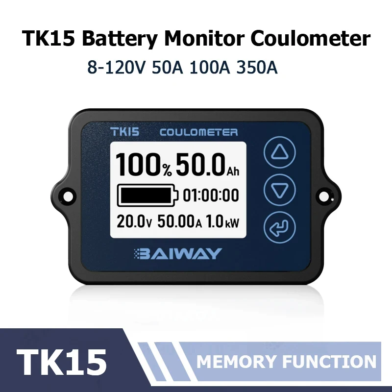 8-120V 50A/100A/350A TK15 Battery Monitor Coulometer Battery Capacity Tester for Equipment E-bike/Balance Car/Cleaning Machine