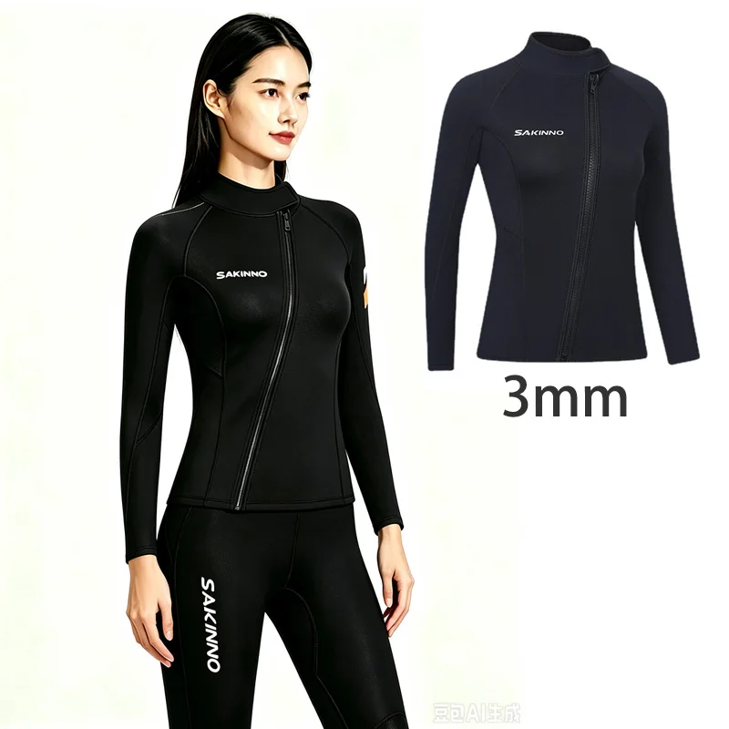 women's-men's-wetsuit-top-3mm-thermal-neoprene-jacket-high-stretch-for-cold-water-swimming-surfing-snorkeling-front-zip