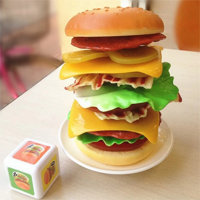 Assembled Funny Party Game Balance Training Kids Educational Toys Simulation Hamburger Pretend Play Toys For Kids