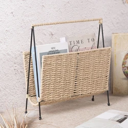 Hand Woven Standing Rack para Revista, Porta-revistas, Cesta Organizadora para Livros, Jornais e Letras, Quarto e berçário, Escritório