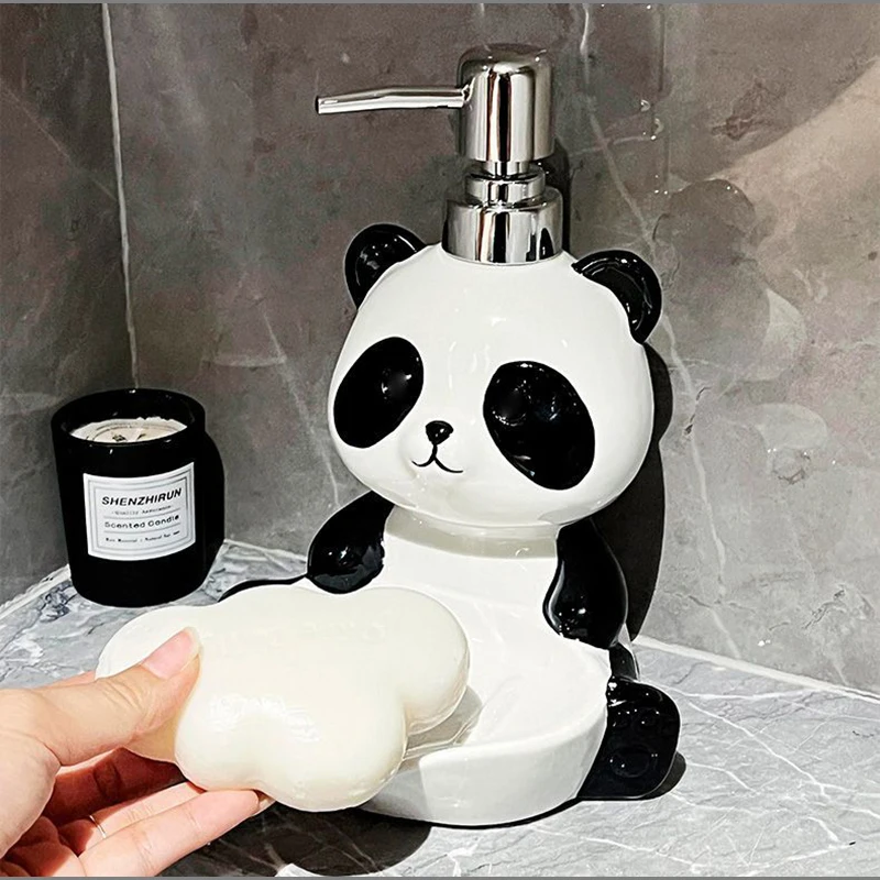 لطيف الباندا السيراميك زجاجة محلول صندوق الصابون ثنائي الغرض للتصريف شحذ المرحاض صندوق الصابون الحمام الشامبو غسول زجاجة تخزين جديد #5