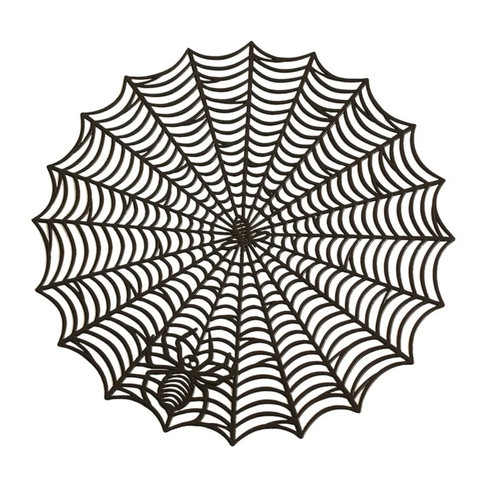 4PCS Non-slip Halloween Spider Web Placemat PVC Hollow Out Spider Web Coaster Waterproof European-style