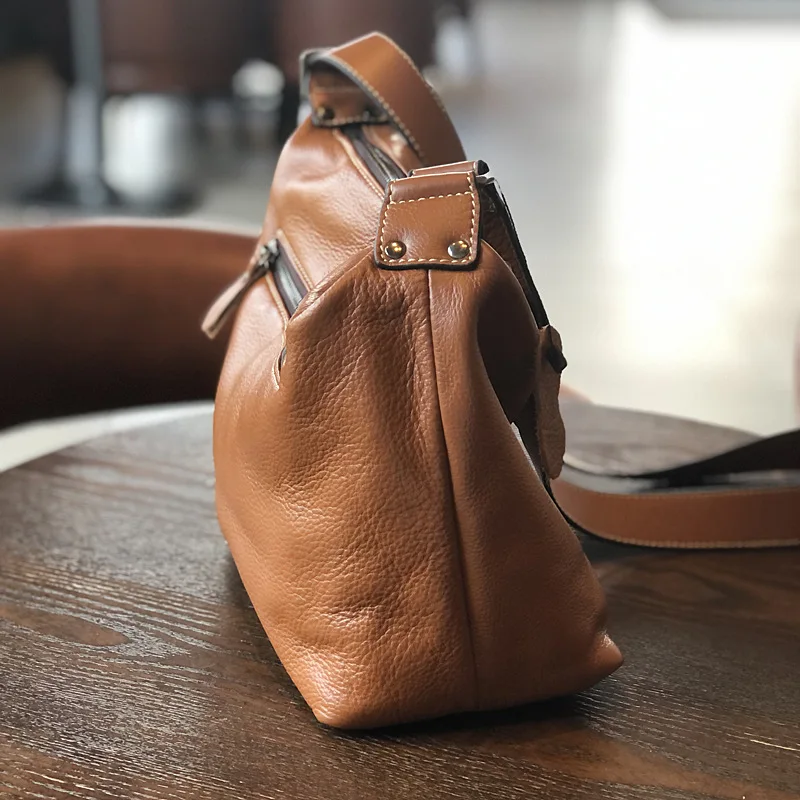 Genuine Leather Shoulder Bag Natural Real Cowhide Messenger Crossbody Bag Retro Vintage Fashion for Women