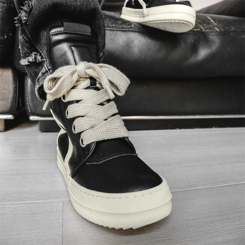 Men Casual High-top Sneakers High-top Sports Shoes Lace-up Leather Ankle Boots Male Skateboard Shoes Basketball Sneakers 39-44