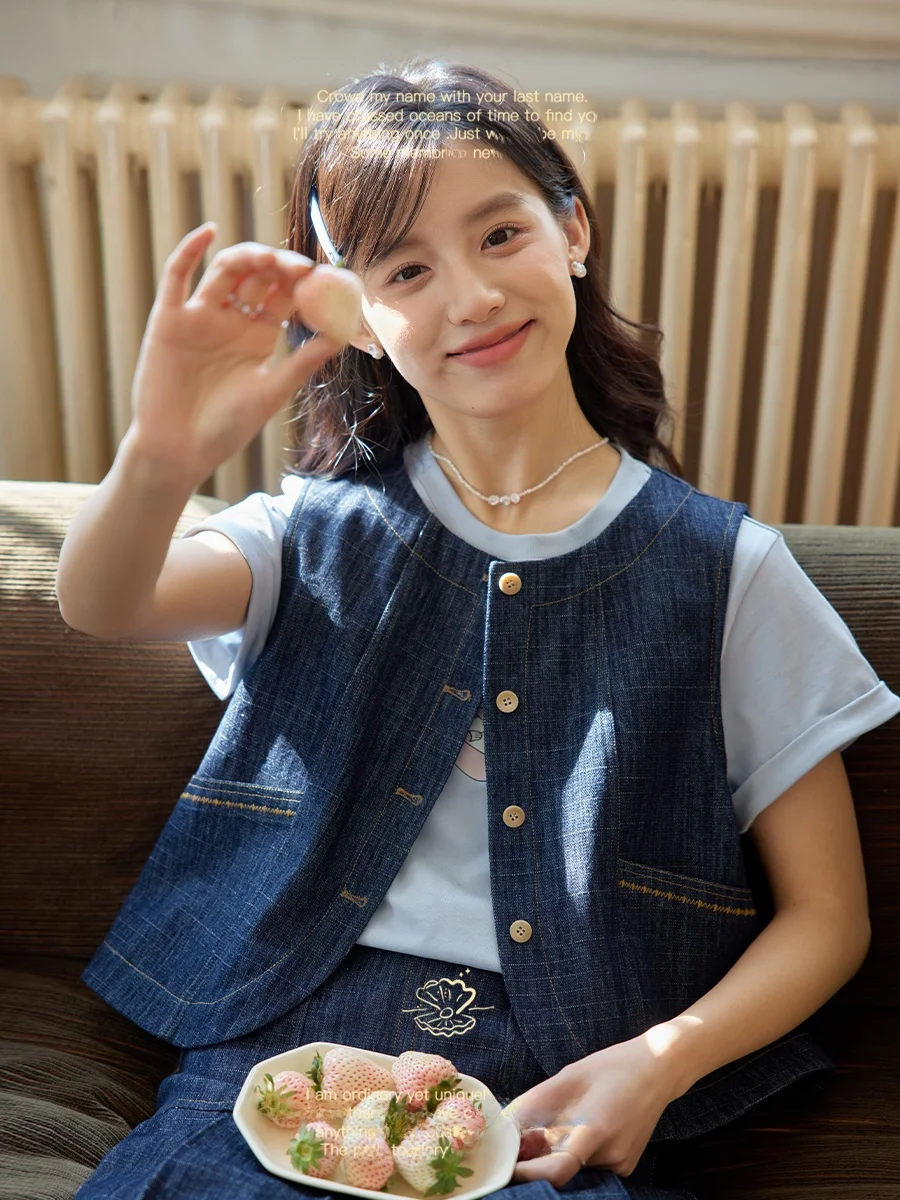 

Spring 2025 Novet Casual Women's Denim Set Cotton Two-Piece Ensemble Spring Awakening Whole Set Mulets f Skirt