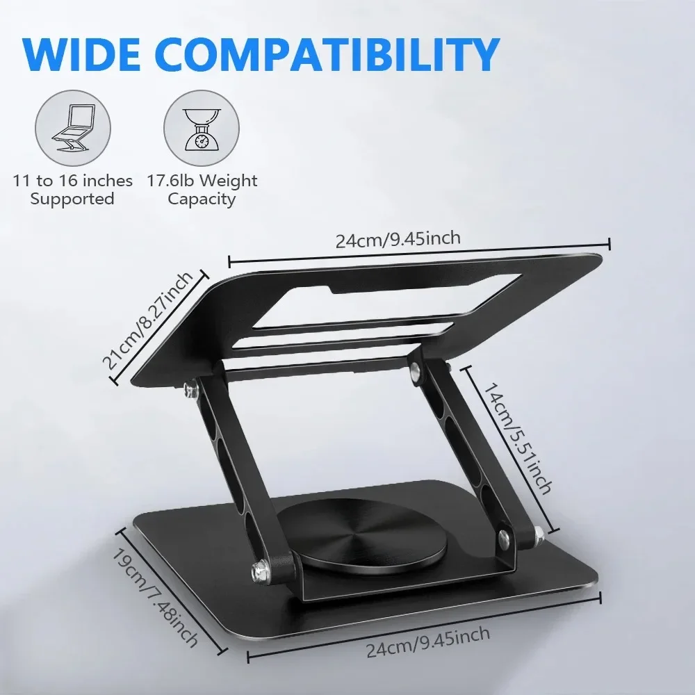 حامل كمبيوتر محمول للمكتب، حامل كمبيوتر قابل للتعديل مع 360 درجة °   قاعدة دوارة، رافعة كمبيوتر محمول مريحة للعمل التعملي، قابلة للطي