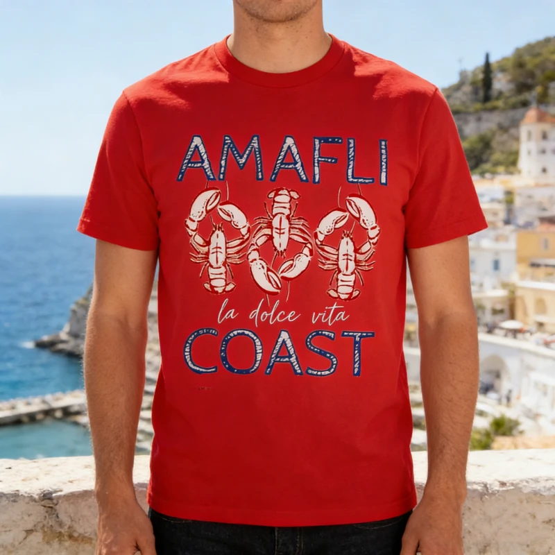 

Футболка с рисунком Amalfi Coast La, модные футболки с изображением лобстера и рыбака, прибрежная летняя хлопковая футболка для путешествий в Италию, одежда для отпуска