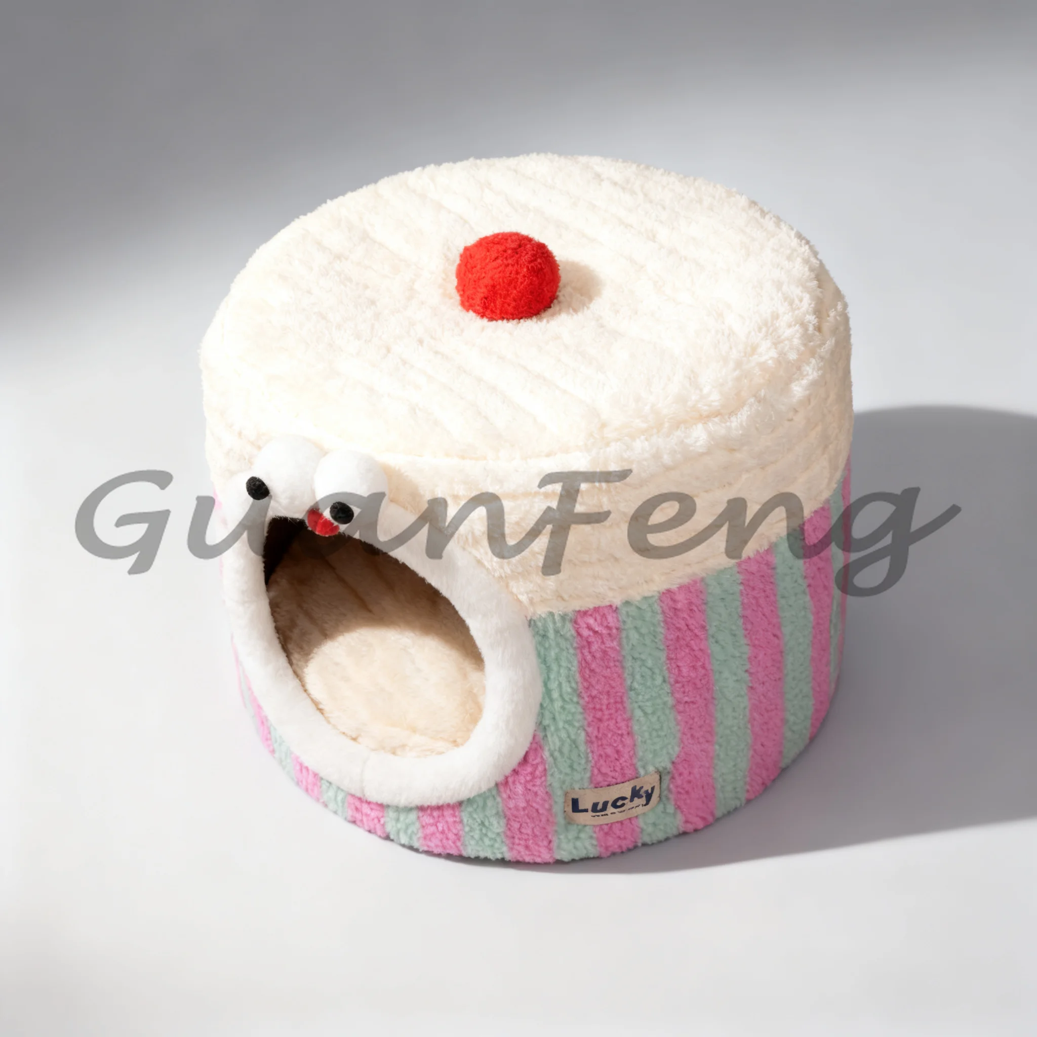 Plush Semi-Enclosed Cat House Bed, Indoor Pet Nest with Removable Cushion for Cats and Dogs