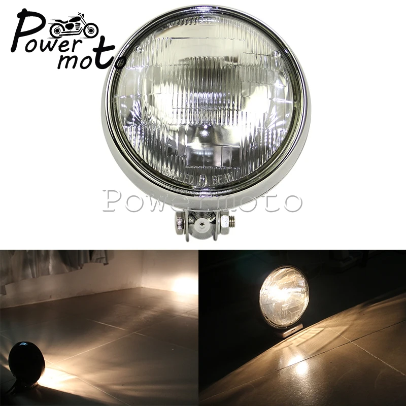 Motorcycle Retro Bates Style 5.75 Inch Headlight Front Headlamp For Harley Bobber Chopper Cafe Racer Custom High/Low Beam Lights