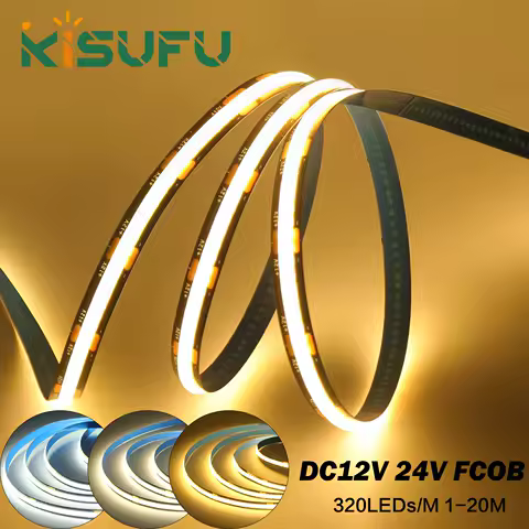 8mm Width COB LED Strip Black PCB DC12V 24V 320LEDs/m 3000K 4500K 6000K High Density Uniform Light CRI 90+ Indoor Decor 1M-20M