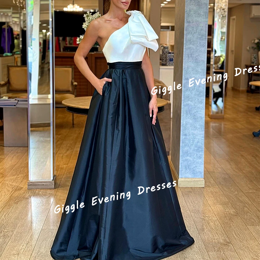 

Giggle Satin One-Shoulder Bow Summer Elegance Prom Gown Saudi Arab Pleating Floor-Length Evening Party Dresses for Women 2024