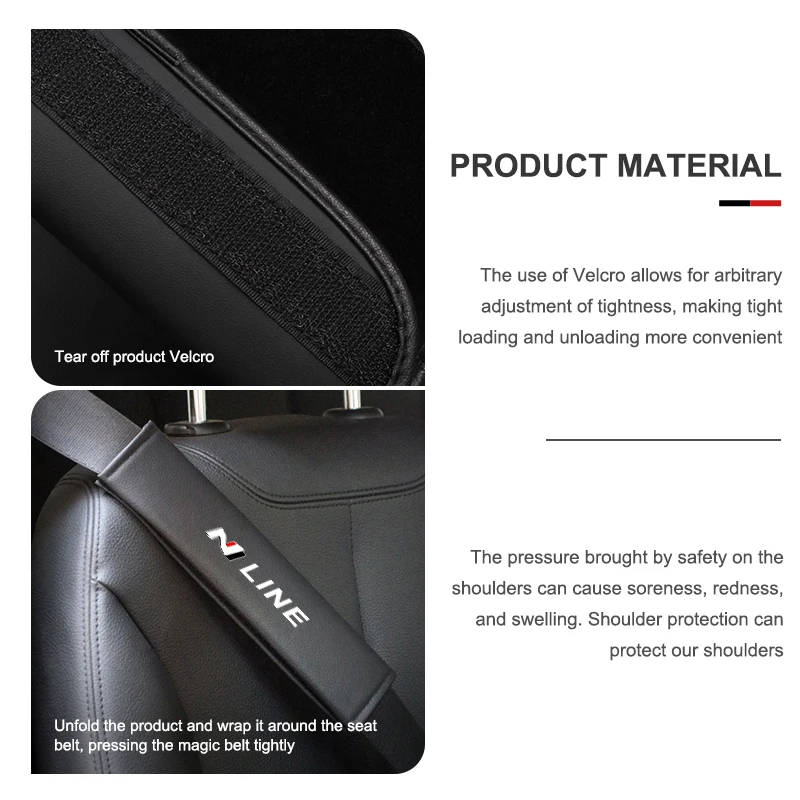 Car Seat Belt Shoulder Pad Leather Shoulder Pad Accessories For Hyundai N Nline Tucson Kona Sonata Veloster i20 i30 view 2