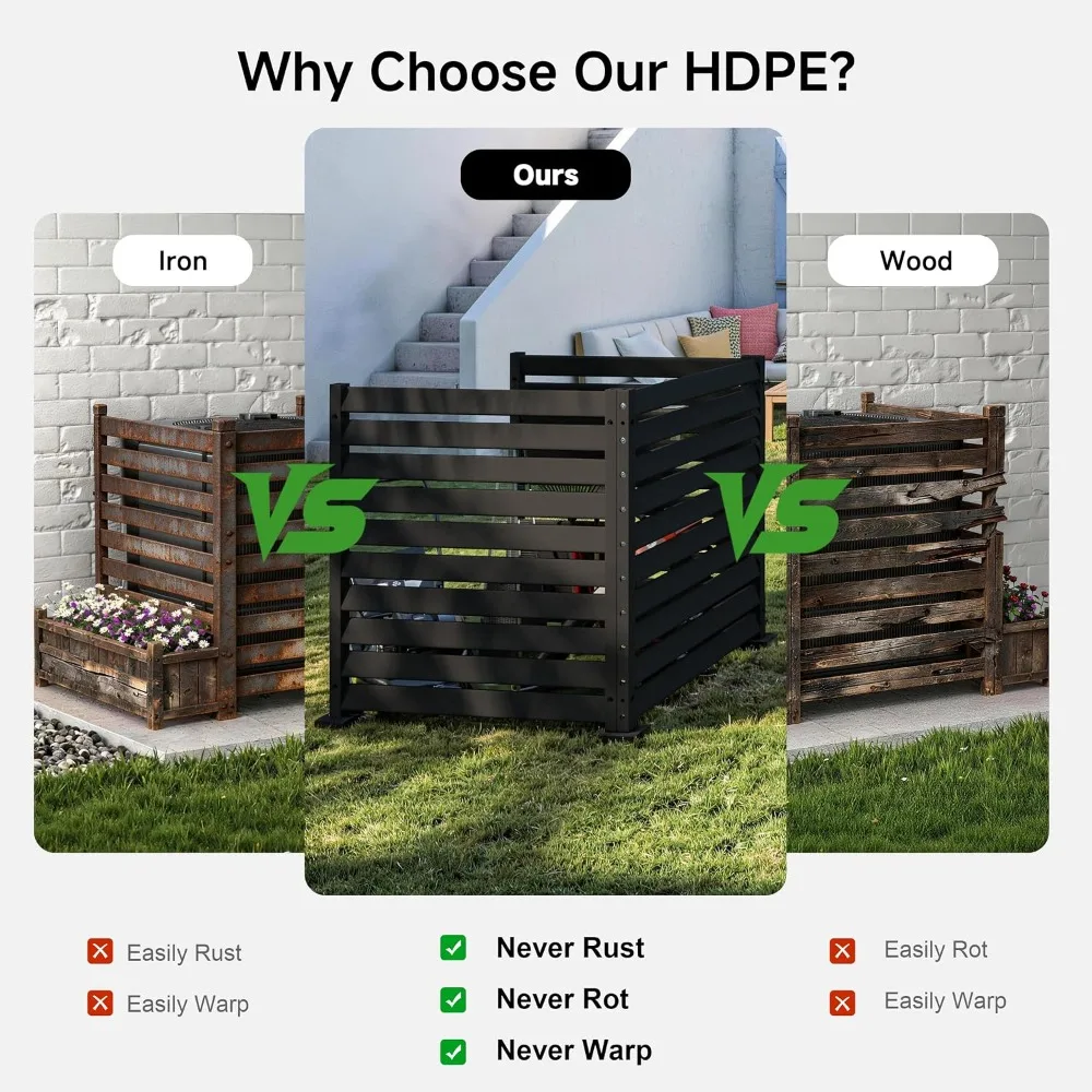 HDPE Privacy Fence 3 Panels 42x38in Outdoor Screen with Stakes for AC Pool Trash