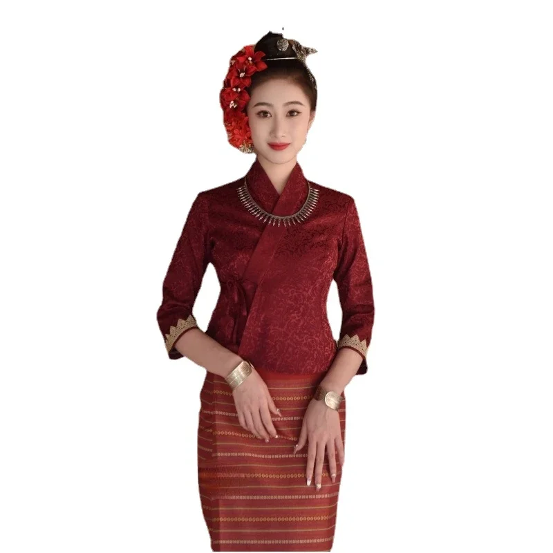 Thailand Traditional Clothing for Women Thai Dress Slim Fit Elegant Dai Outfit Oriental Style Asian Clothes Laos Myanmar