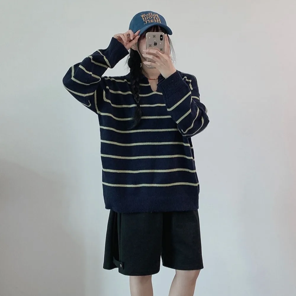 الرجعية Sle كلية Preppy كسول عادية تريكو بدوره إلى أسفل طوق مكافحة الشيخوخة المرأة ألياف البوليستر معطف بقلنسوة #3