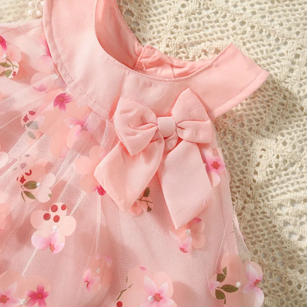 (0-3 Years Old) Summer Mesh Full Flower Bow Baby Girl Dress Cute Sleeveless Girl Princess Dress