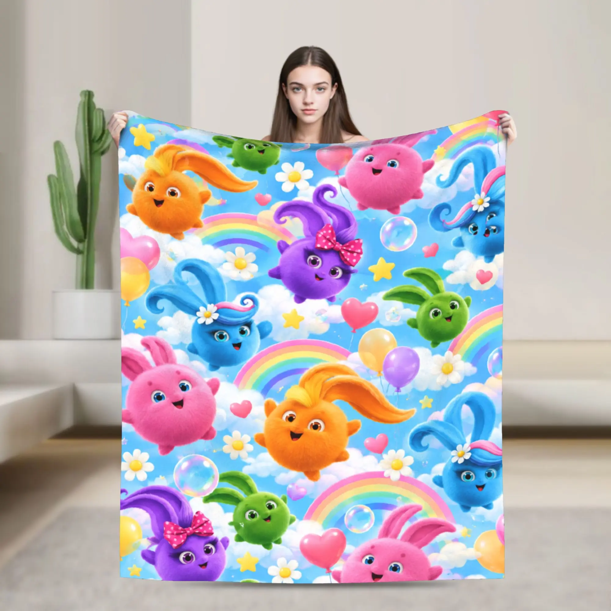 Super Warm Blankets Kids Picnic Sunny Bunnies Ball Pattern Throw Blanket  Flannel Bedspread For Couch Bed Graphic Sofa Bed Cover