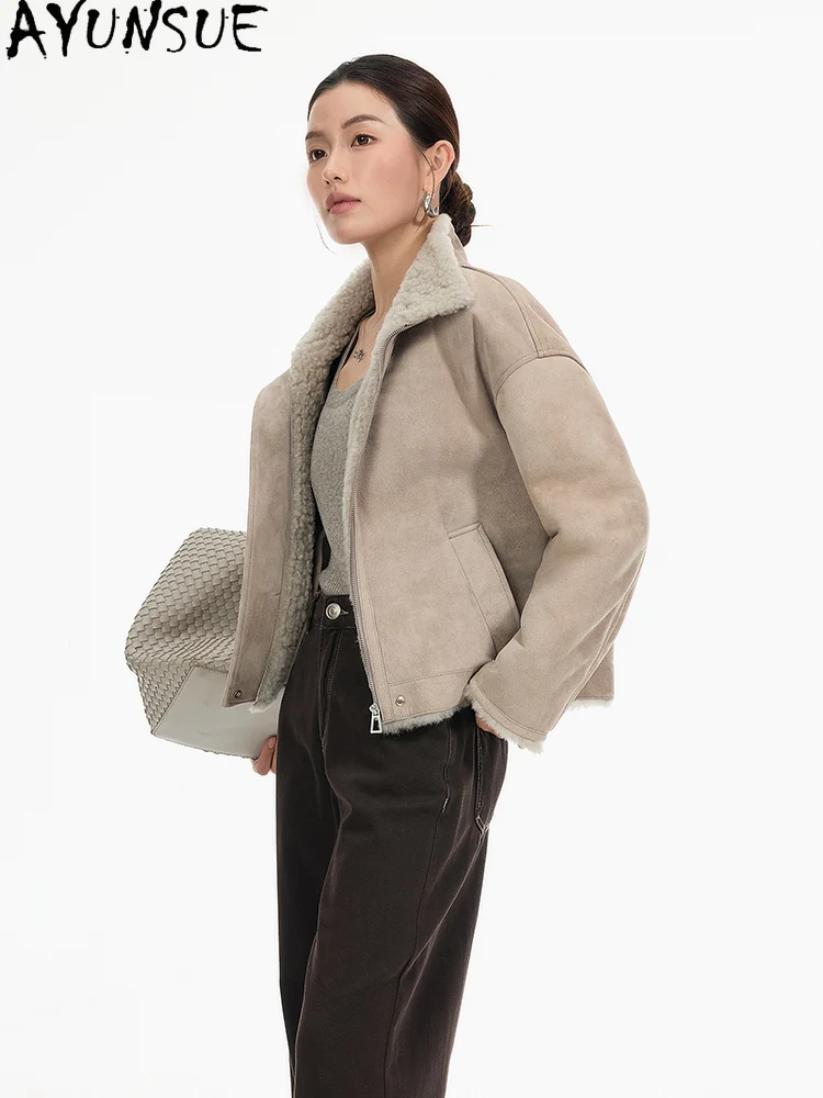 AYUNSUE 천연 가죽 재킷 여성 메리노 양가죽 코트 천연 리얼 퍼 코트 따뜻한 겨울 옷 여성용 2025