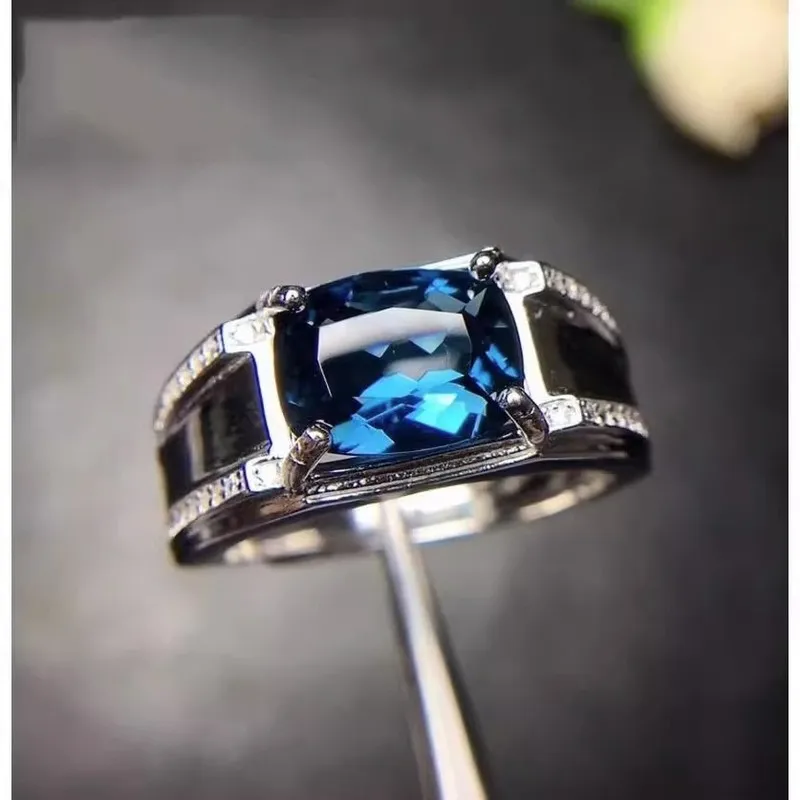 Topaz London Blue Cushion Cut Zircon Open Ring Men And Women