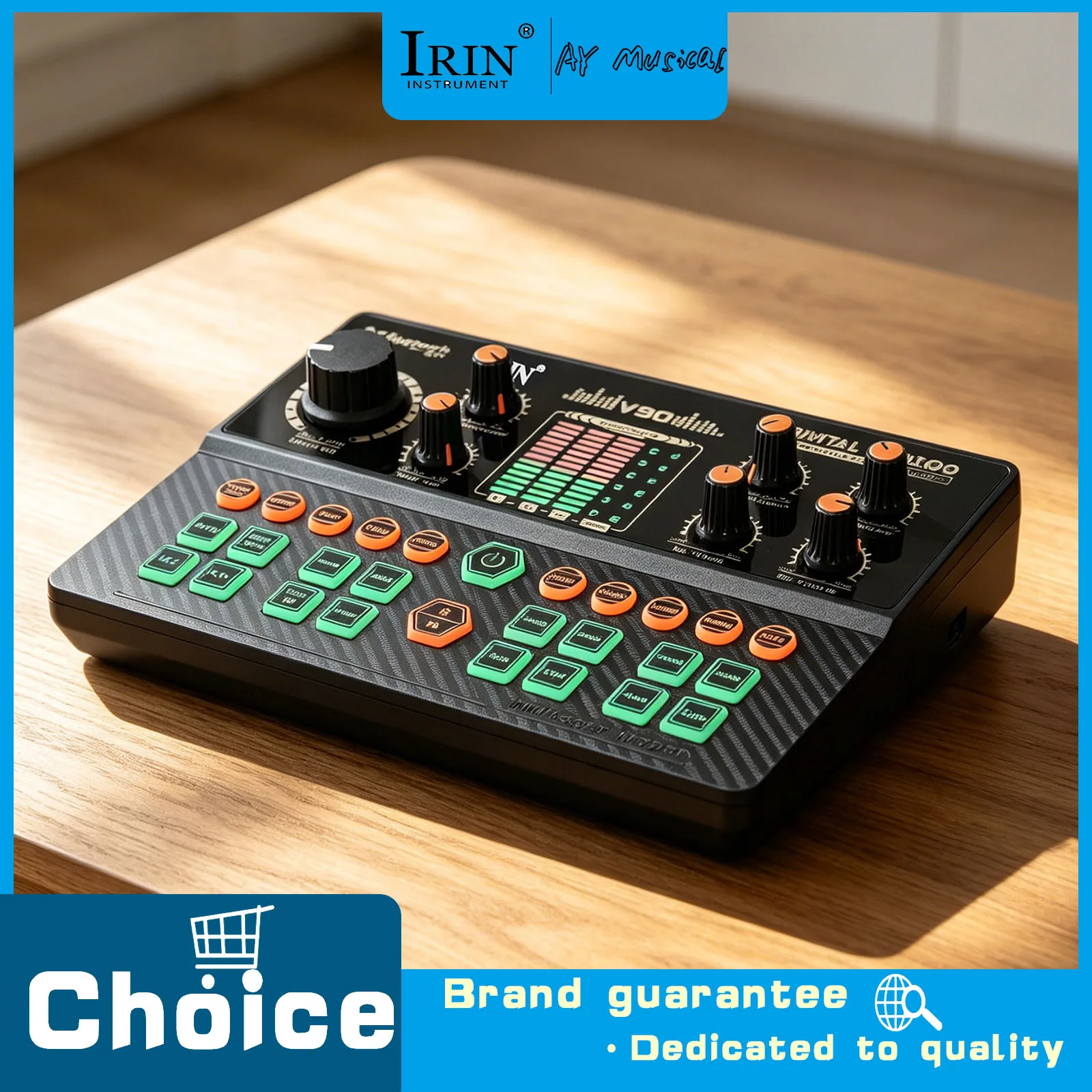 

IRIN Sound Card Mixer Transformer Built in LED Screen Compatible with Multiple Platforms Software Custom Sound Mixing Console
