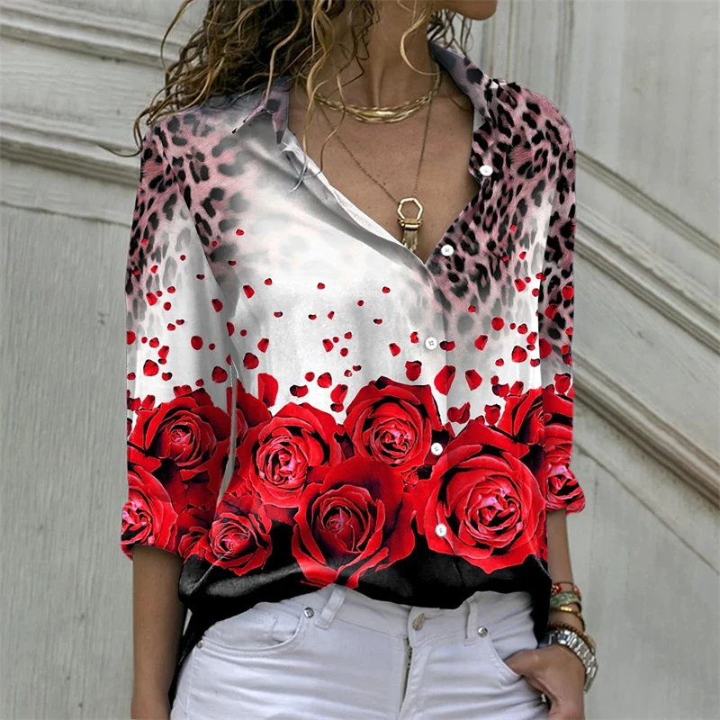 2024 new fashion casual lady shirt 3D printed shirt lapel long-sleeved shirt super large size XS-3XL button shirt