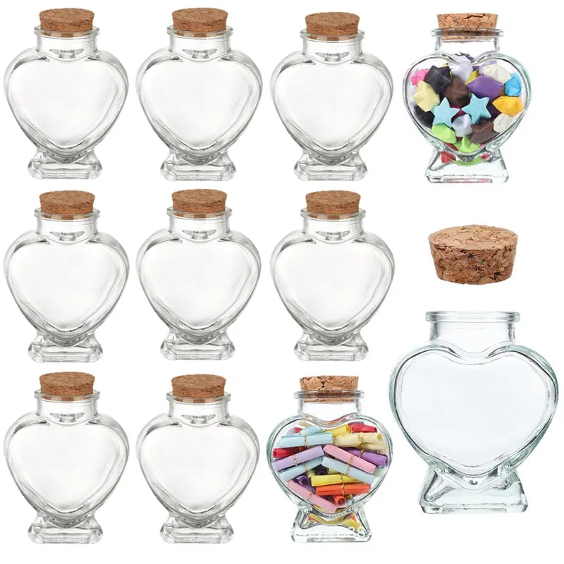10PCS 80/120ml Empty Mini DIY Heart-Shaped Wish Drifting Glass Bottles Candy Jars With Cork Stoppers Art Crafts Decoration Party